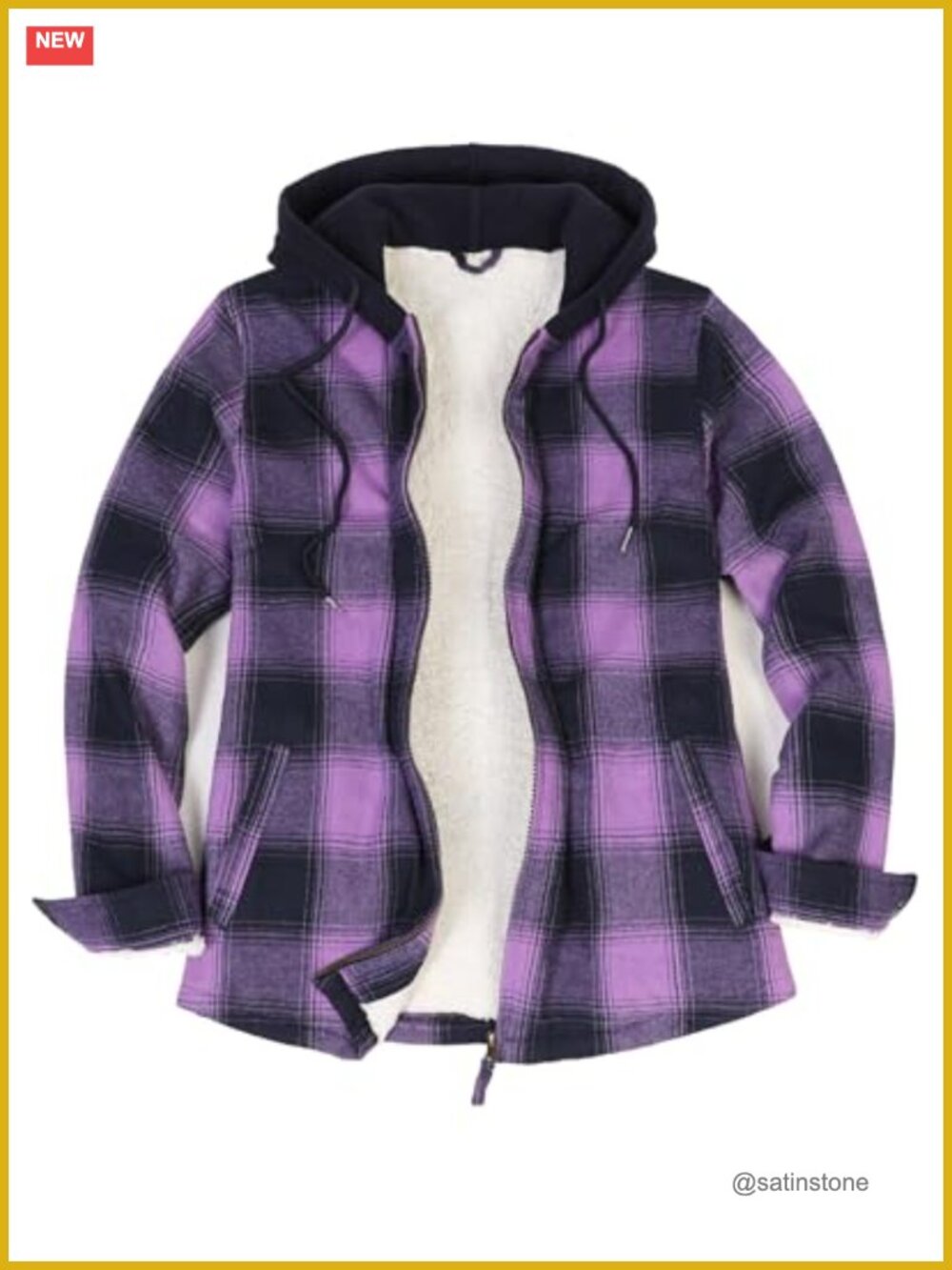 Women's Hooded Flannel Shirt Jacket with Sherpa Lining, Full Zip Fleece Hoodie,